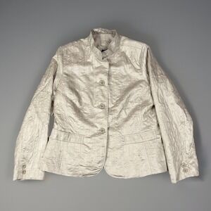 ELCC Blazer Womens XL Champagne Crinkle Textured Metallic Mandarin Collar Jacket